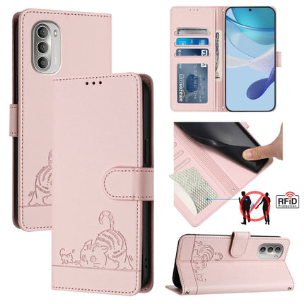 Cat Rat Embossed Pattern RFID Leather Phone Case with Lanyard, For Motorola Edge S30/Moto G200 5G, For Motorola Moto G Stylus 2022 4G, For Motorola Moto E20/E30/E40, For Motorola Moto G51 5G