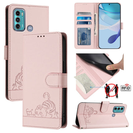 Cat Rat Embossed Pattern RFID Leather Phone Case with Lanyard, For Motorola Moto G60/G40 Fusion, For Motorola Moto G30/G10/G20, For Motorola Moto G10 Power, For Motorola Moto E7 Power