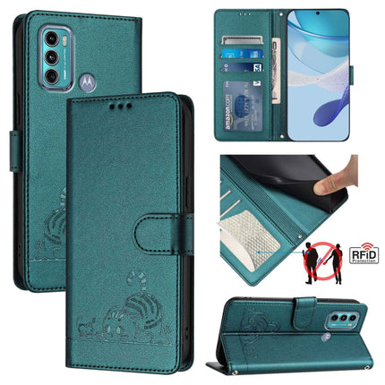 Cat Rat Embossed Pattern RFID Leather Phone Case with Lanyard, For Motorola Moto G60/G40 Fusion, For Motorola Moto G30/G10/G20, For Motorola Moto G10 Power, For Motorola Moto E7 Power