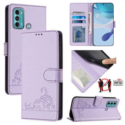 Cat Rat Embossed Pattern RFID Leather Phone Case with Lanyard, For Motorola Moto G60/G40 Fusion, For Motorola Moto G30/G10/G20, For Motorola Moto G10 Power, For Motorola Moto E7 Power