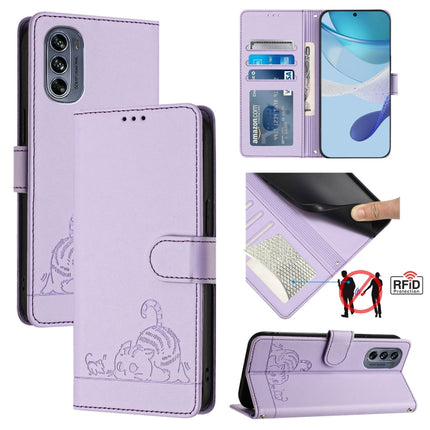 Cat Rat Embossed Pattern RFID Leather Phone Case with Lanyard, For Motorola Moto S30 Pro 5G, For Motorola Moto G32, For Motorola Moto G42, For Motorola Moto G62 5G Global