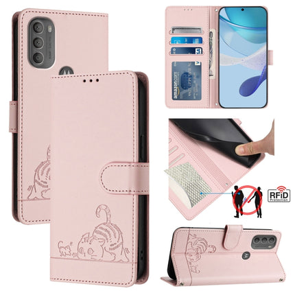 Cat Rat Embossed Pattern RFID Leather Phone Case with Lanyard, For Motorola Moto G31 4G Global/G41 4G, For Motorola Moto G Power 2022, For Motorola Edge 30 Ultra, For Motorola Moto G71 5G