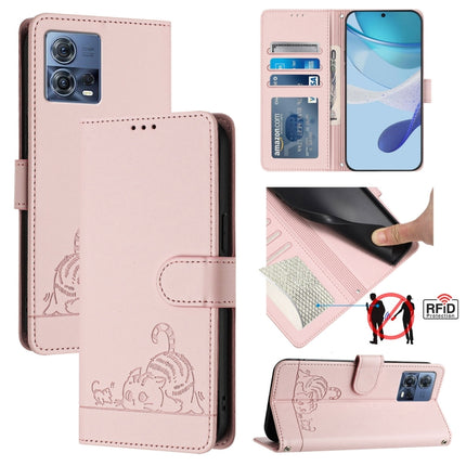 Cat Rat Embossed Pattern RFID Leather Phone Case with Lanyard, For Motorola Edge+ 2023/Moto X40, For Motorola Moto G 5G 2023, For Motorola G Pure/Moto G Play 2023, For Motorola Moto G72