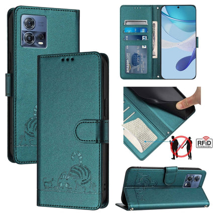 Cat Rat Embossed Pattern RFID Leather Phone Case with Lanyard, For Motorola Edge+ 2023/Moto X40, For Motorola Moto G 5G 2023, For Motorola G Pure/Moto G Play 2023, For Motorola Moto G72