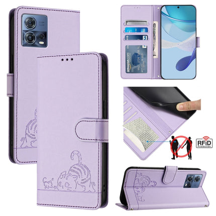 Cat Rat Embossed Pattern RFID Leather Phone Case with Lanyard, For Motorola Edge+ 2023/Moto X40, For Motorola Moto G 5G 2023, For Motorola G Pure/Moto G Play 2023, For Motorola Moto G72