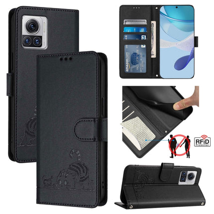 Cat Rat Embossed Pattern RFID Leather Phone Case with Lanyard, For Motorola Edge 5G UW 2022, For Motorola Edge 2022, For Motorola Moto G62 5G India, For Motorola Moto X30 Pro 5G