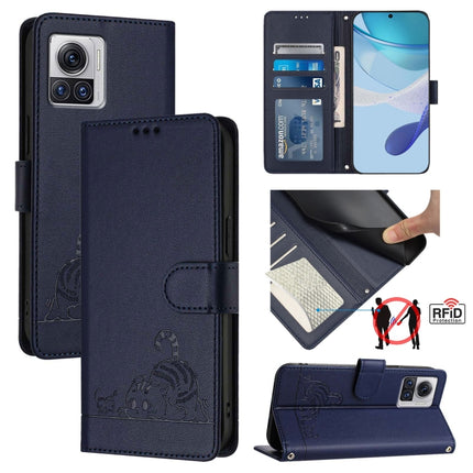 Cat Rat Embossed Pattern RFID Leather Phone Case with Lanyard, For Motorola Moto G31 4G Global/G41 4G, For Motorola Moto G Power 2022, For Motorola Edge 30 Ultra, For Motorola Moto G71 5G
