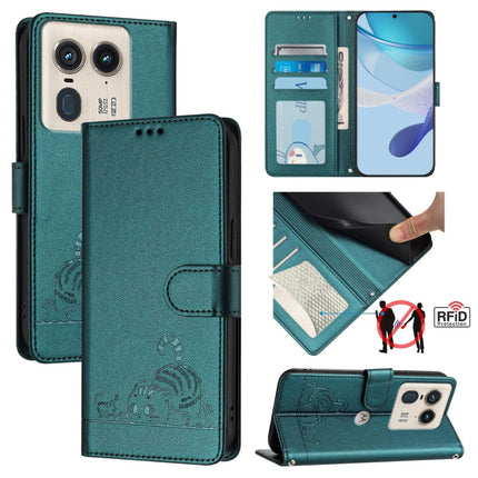 Cat Rat Embossed Pattern RFID Leather Phone Case with Lanyard, For Motorola Moto E14, For Motorola Moto G85, For Motorola Moto G53Y 5G/G53J 5G, For Motorola Edge 50 Ultra