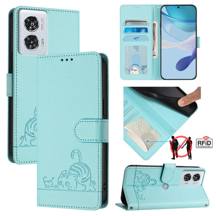 Cat Rat Embossed Pattern RFID Leather Phone Case with Lanyard, For Motorola Edge 50 Pro, For Motorola Edge 50 Fusion, For Motorola Moto G 5G 2024 Global, For Motorola Moto G Stylus 5G 2024
