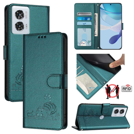 Cat Rat Embossed Pattern RFID Leather Phone Case with Lanyard, For Motorola Edge 50 Pro, For Motorola Edge 50 Fusion, For Motorola Moto G 5G 2024 Global, For Motorola Moto G Stylus 5G 2024