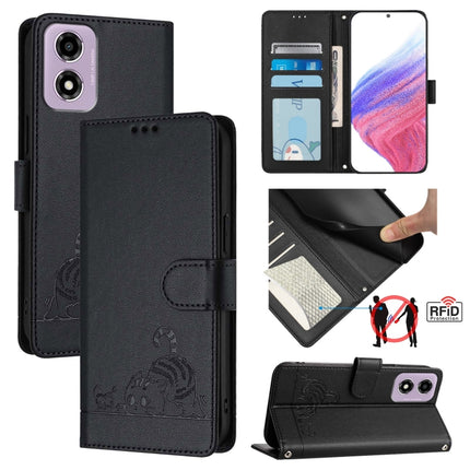 Cat Rat Embossed Pattern RFID Leather Phone Case with Lanyard, For Motorola Moto E14, For Motorola Moto G85, For Motorola Moto G53Y 5G/G53J 5G, For Motorola Edge 50 Ultra
