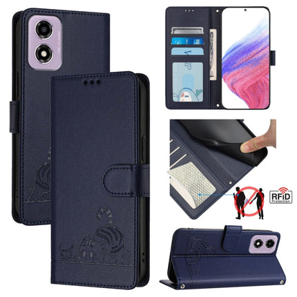 Cat Rat Embossed Pattern RFID Leather Phone Case with Lanyard, For Motorola Moto E14, For Motorola Moto G85, For Motorola Moto G53Y 5G/G53J 5G, For Motorola Edge 50 Ultra
