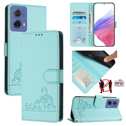 Cat Rat Embossed Pattern RFID Leather Phone Case with Lanyard, For Motorola Moto E14, For Motorola Moto G85, For Motorola Moto G53Y 5G/G53J 5G, For Motorola Edge 50 Ultra