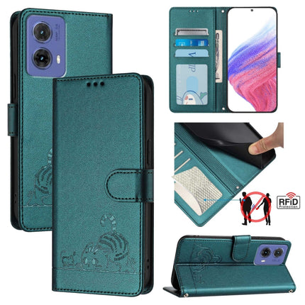 Cat Rat Embossed Pattern RFID Leather Phone Case with Lanyard, For Motorola Moto E14, For Motorola Moto G85, For Motorola Moto G53Y 5G/G53J 5G, For Motorola Edge 50 Ultra