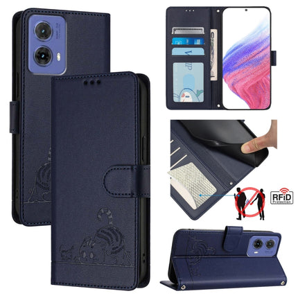 Cat Rat Embossed Pattern RFID Leather Phone Case with Lanyard, For Motorola Moto E14, For Motorola Moto G85, For Motorola Moto G53Y 5G/G53J 5G, For Motorola Edge 50 Ultra