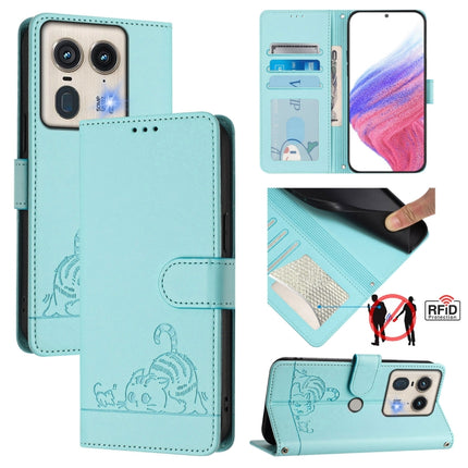 Cat Rat Embossed Pattern RFID Leather Phone Case with Lanyard, For Motorola Moto G55, For Motorola Moto G34 5G / G45 5G, For Motorola Edge 50 5G Global, For Motorola Edge 50 Neo