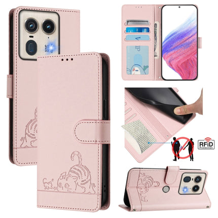 Cat Rat Embossed Pattern RFID Leather Phone Case with Lanyard, For Motorola Moto G55, For Motorola Moto G34 5G / G45 5G, For Motorola Edge 50 5G Global, For Motorola Edge 50 Neo