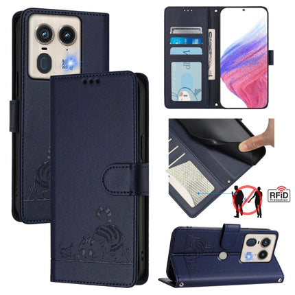 Cat Rat Embossed Pattern RFID Leather Phone Case with Lanyard, For Motorola Moto G55, For Motorola Moto G34 5G / G45 5G, For Motorola Edge 50 5G Global, For Motorola Edge 50 Neo