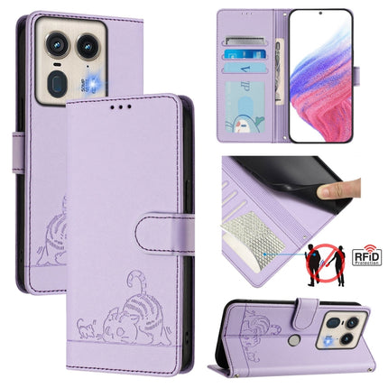Cat Rat Embossed Pattern RFID Leather Phone Case with Lanyard, For Motorola Moto G55, For Motorola Moto G34 5G / G45 5G, For Motorola Edge 50 5G Global, For Motorola Edge 50 Neo