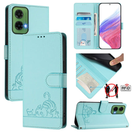 Cat Rat Embossed Pattern RFID Leather Phone Case with Lanyard, For Motorola Moto G05, For Motorola Moto G15, For Motorola Moto G75, For Motorola Moto G35