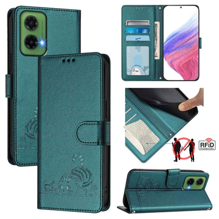 Cat Rat Embossed Pattern RFID Leather Phone Case with Lanyard, For Motorola Moto G05, For Motorola Moto G15, For Motorola Moto G75, For Motorola Moto G35