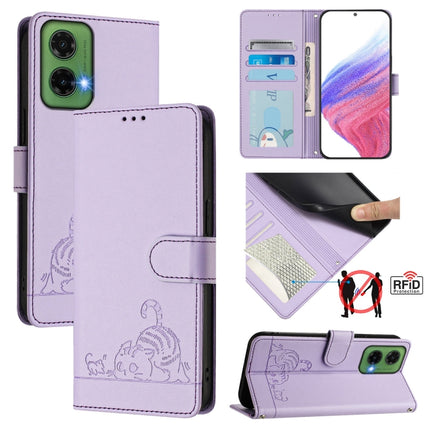 Cat Rat Embossed Pattern RFID Leather Phone Case with Lanyard, For Motorola Moto G05, For Motorola Moto G15, For Motorola Moto G75, For Motorola Moto G35