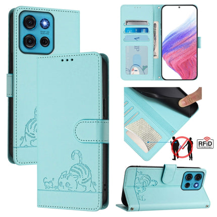 Cat Rat Embossed Pattern RFID Leather Phone Case with Lanyard, For Motorola Moto G05, For Motorola Moto G15, For Motorola Moto G75, For Motorola Moto G35