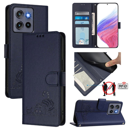 Cat Rat Embossed Pattern RFID Leather Phone Case with Lanyard, For Motorola Moto G55, For Motorola Moto G34 5G / G45 5G, For Motorola Edge 50 5G Global, For Motorola Edge 50 Neo