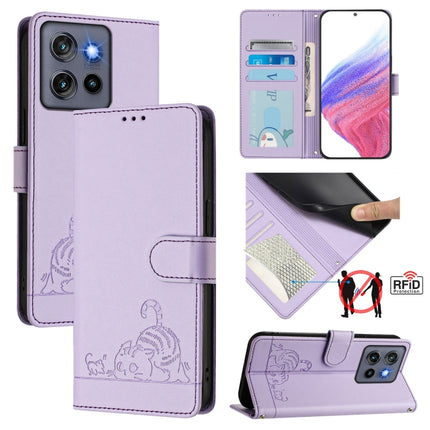 Cat Rat Embossed Pattern RFID Leather Phone Case with Lanyard, For Motorola Moto G55, For Motorola Moto G34 5G / G45 5G, For Motorola Edge 50 5G Global, For Motorola Edge 50 Neo