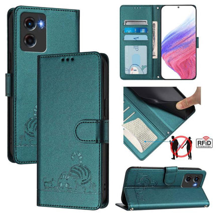 Cat Rat Embossed Pattern RFID Leather Phone Case with Lanyard, For Motorola Moto G05, For Motorola Moto G15, For Motorola Moto G75, For Motorola Moto G35