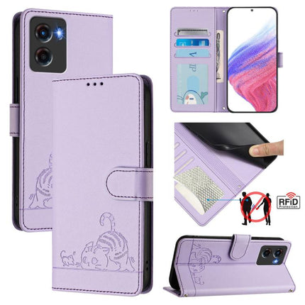 Cat Rat Embossed Pattern RFID Leather Phone Case with Lanyard, For Motorola Moto G05, For Motorola Moto G15, For Motorola Moto G75, For Motorola Moto G35