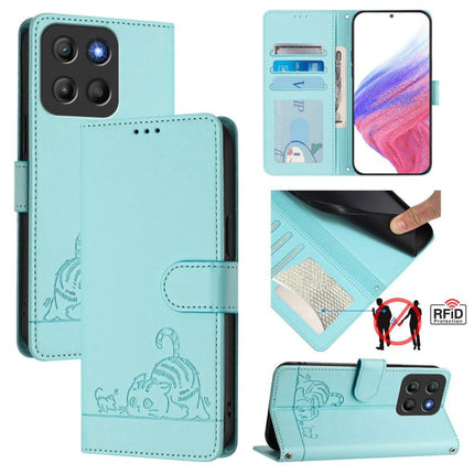 Cat Rat Embossed Pattern RFID Leather Phone Case with Lanyard, For Motorola Moto G05, For Motorola Moto G15, For Motorola Moto G75, For Motorola Moto G35