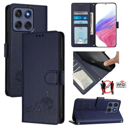 Cat Rat Embossed Pattern RFID Leather Phone Case with Lanyard, For Motorola Moto G06 4G, For Motorola Edge 60 Pro / 60s Pro 5G, For Motorola Edge 60 Fusion, For Motorola Moto G15 / G15 Power
