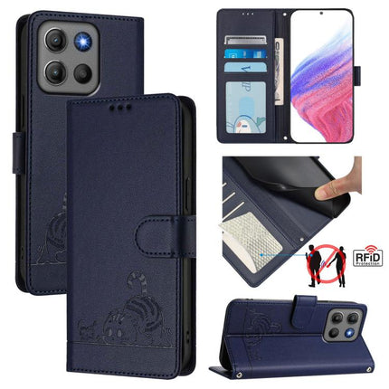 Cat Rat Embossed Pattern RFID Leather Phone Case with Lanyard, For Motorola Moto G06 4G, For Motorola Edge 60 Pro / 60s Pro 5G, For Motorola Edge 60 Fusion, For Motorola Moto G15 / G15 Power