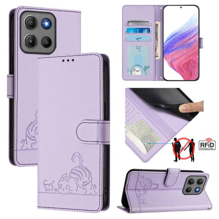 Cat Rat Embossed Pattern RFID Leather Phone Case with Lanyard, For Motorola Moto G06 4G, For Motorola Edge 60 Pro / 60s Pro 5G, For Motorola Edge 60 Fusion, For Motorola Moto G15 / G15 Power