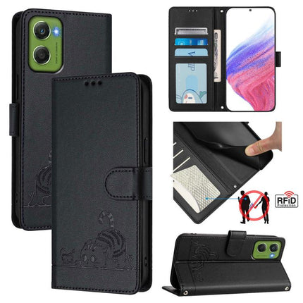 Cat Rat Embossed Pattern RFID Leather Phone Case with Lanyard, For Motorola Moto G06 4G, For Motorola Edge 60 Pro / 60s Pro 5G, For Motorola Edge 60 Fusion, For Motorola Moto G15 / G15 Power