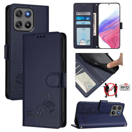 Cat Rat Embossed Pattern RFID Leather Phone Case with Lanyard, For Motorola Moto G67 5G / G77 5G Global, For Motorola Signature 5G, For Motorola Moto G67 Power 5G Global, For Motorola Edge 70 5G