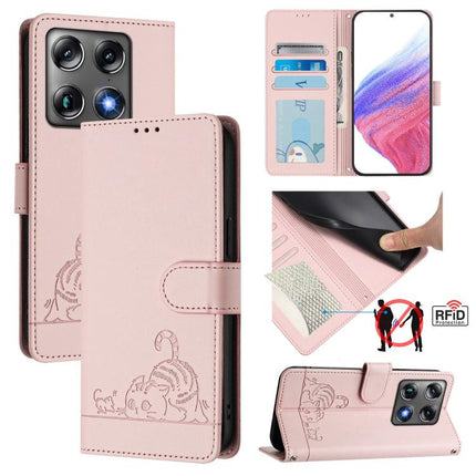 Cat Rat Embossed Pattern RFID Leather Phone Case with Lanyard, For Motorola Moto G67 5G / G77 5G Global, For Motorola Signature 5G, For Motorola Moto G67 Power 5G Global, For Motorola Edge 70 5G