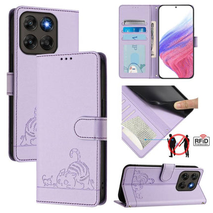 Cat Rat Embossed Pattern RFID Leather Phone Case with Lanyard, For Motorola Moto G67 5G / G77 5G Global, For Motorola Signature 5G, For Motorola Moto G67 Power 5G Global, For Motorola Edge 70 5G