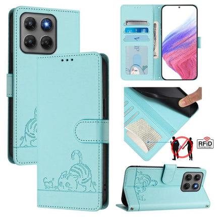 Cat Rat Embossed Pattern RFID Leather Phone Case with Lanyard, For Motorola Moto G Max / G87 / G77 5G, For Motorola Moto G37 / G37 Power / G47 5G, For Motorola Edge 70 Pro 5G, For Motorola Moto G17 4G / G17 Power 4G