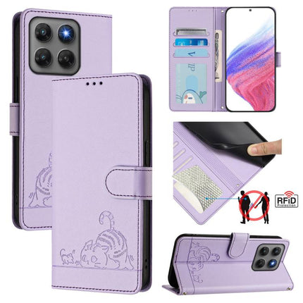 Cat Rat Embossed Pattern RFID Leather Phone Case with Lanyard, For Motorola Moto G Max / G87 / G77 5G, For Motorola Moto G37 / G37 Power / G47 5G, For Motorola Edge 70 Pro 5G, For Motorola Moto G17 4G / G17 Power 4G