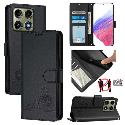 Cat Rat Embossed Pattern RFID Leather Phone Case with Lanyard, For Motorola Moto G Max / G87 / G77 5G, For Motorola Moto G37 / G37 Power / G47 5G, For Motorola Edge 70 Pro 5G, For Motorola Moto G17 4G / G17 Power 4G