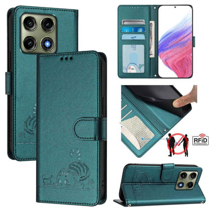 Cat Rat Embossed Pattern RFID Leather Phone Case with Lanyard, For Motorola Moto G Max / G87 / G77 5G, For Motorola Moto G37 / G37 Power / G47 5G, For Motorola Edge 70 Pro 5G, For Motorola Moto G17 4G / G17 Power 4G