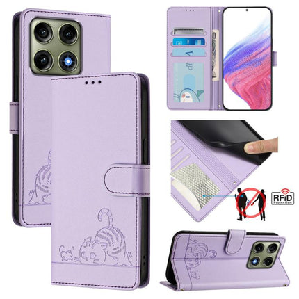 Cat Rat Embossed Pattern RFID Leather Phone Case with Lanyard, For Motorola Moto G Max / G87 / G77 5G, For Motorola Moto G37 / G37 Power / G47 5G, For Motorola Edge 70 Pro 5G, For Motorola Moto G17 4G / G17 Power 4G