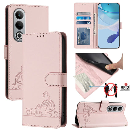 Cat Rat Embossed Pattern RFID Leather Phone Case with Lanyard, For OnePlus Nord CE4 5G, For OnePlus Nord N30 SE 5G, For OnePlus 12R 5G Global, For OnePlus 12 5G Global