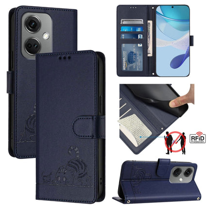 Cat Rat Embossed Pattern RFID Leather Phone Case with Lanyard, For OnePlus Nord CE3 5G India, For OnePlus Nord N30, For OnePlus Nord CE 3 Lite 5G, For OnePlus Ace 2V / Nord 3