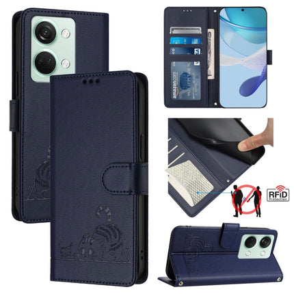 Cat Rat Embossed Pattern RFID Leather Phone Case with Lanyard, For OnePlus Nord CE3 5G India, For OnePlus Nord N30, For OnePlus Nord CE 3 Lite 5G, For OnePlus Ace 2V / Nord 3