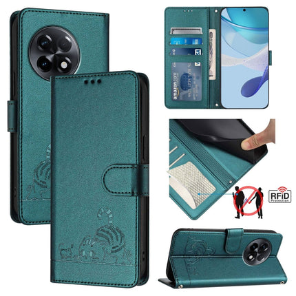 Cat Rat Embossed Pattern RFID Leather Phone Case with Lanyard, For OnePlus 11R 5G Global, For OnePlus 11, For OnePlus Nord N300, For OnePlus Ace Pro 5G
