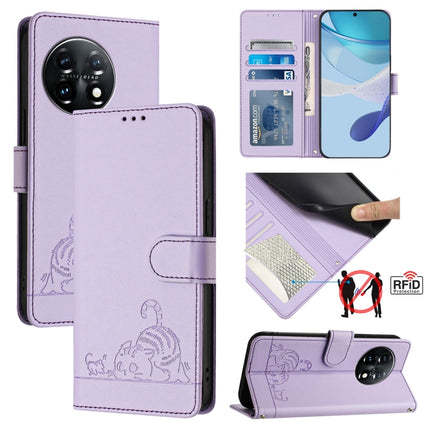 Cat Rat Embossed Pattern RFID Leather Phone Case with Lanyard, For OnePlus 11R 5G Global, For OnePlus 11, For OnePlus Nord N300, For OnePlus Ace Pro 5G
