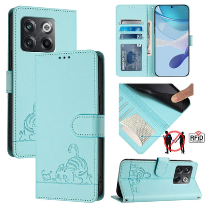 Cat Rat Embossed Pattern RFID Leather Phone Case with Lanyard, For OnePlus Nord N20 SE 4G Global, For OnePlus 10T 5G Global, ForFor OnePlus Nord 2T, For OnePlus Nord CE 2 Lite